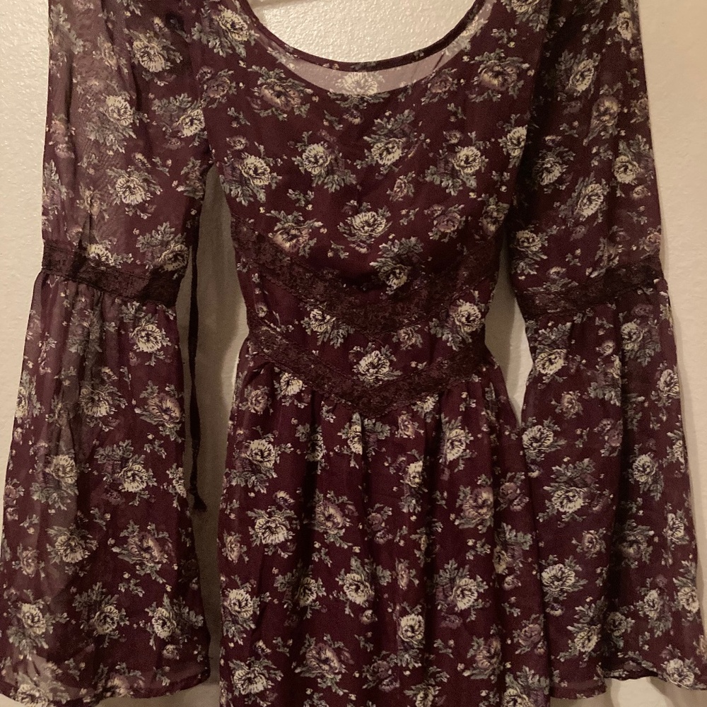Band of Gypsies Wine Plum Mesh Floral Print Lace XS